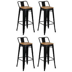 Aubry Gaspard Tabouret de bar en métal laqué et bois d'orme huilé (Lot de 4) noir.