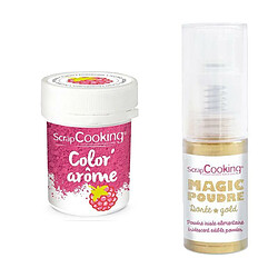 Scrapcooking Colorant alimentaire rose arôme framboise + Poudre alimentaire irisée dorée 