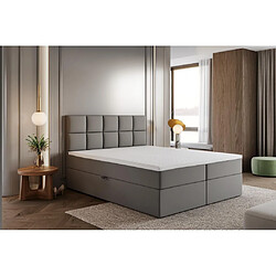 Avis TRADA Lit adulte rembourré BALI avec rangement et matelas bonnell intégré en 140×200 gris clair