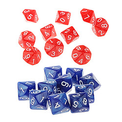 20 pièces dés dé faces d10 dies pour d u0026 d rpg mtg accessoires de jeux de fête rouge et bleu dés numériques polyédriques