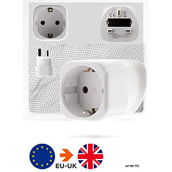 Adaptateur prise voyage France/UE vers Angleterre/UK - 2 broches Europe vers 3 broches UK - blanc - Zenitech pas cher