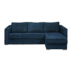 Vente-Unique Canapé d'angle convertible express et réversible en velours côtelé bleu nuit - Couchage 140 cm - Matelas 14 cm LORETO