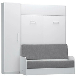 Inside 75 Composition lit escamotable blanc mat DYNAMO SOFA canapé accoudoirs blanc mat et gris colonne rangement 140*200