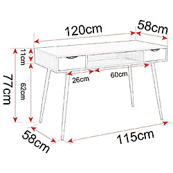 Helloshop26 Table d'ordinateur avec trois options de rangement 120 cm MDF couleur chêne 19_0000539