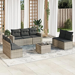 vidaXL Salon de jardin 8 pcs avec coussins gris clair résine tressée 