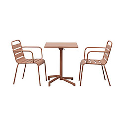 Mes Ensemble table jardin carrée + 2 fauteuils en métal terracotta - BACA