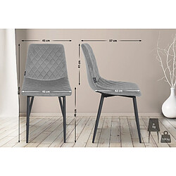 Decoshop26 Lot de 4 chaises de salle à manger en tissu velours gris pieds métal noir couture losange CDS10422