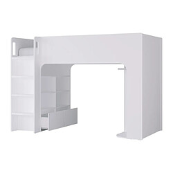 Acheter Vente-Unique Lit mezzanine 90 x 190 cm avec rangements - Blanc - COLUMI