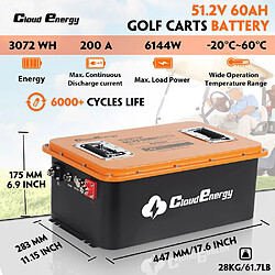 Batterie Cloudenergy LiFePO4 48 V (51,2 V) pour voiturettes de golf et stockage solaire, capacité 66 Ah, BMS 200 A intégré, avec application mobile, écran tactile et sangle de rétention, plus de 6 000 cycles, IP66