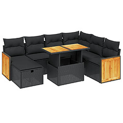 vidaXL Salon de jardin 8 pcs avec coussins noir résine tressée