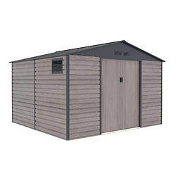 Abri de Jardin en Métal Gardiun Surrey 10,85 m2 Extérieur 340x319x226 cm en Acier avec Fenêtre Latérale et Effect Bois Grainé 