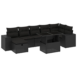 vidaXL Salon de jardin 8 pcs avec coussins noir résine tressée