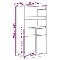 vidaXL Buffet haut Noir 60x40x116,5 cm Bois massif de pin pas cher