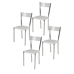 Tommychairs - Set 4 chaises Elegance pour Cuisine et Salle à Manger, Structure en Acier chromé et Assise en Cuir Artificiel Blanc