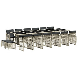 vidaXL Ensemble à manger de jardin et coussins 17 pcs gris clair rotin