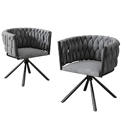 ComfortXL Chaises Pivotantes de Luxe en Velours, Ensemble de 2, Pieds Métalliques - Gris