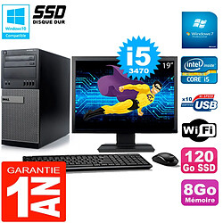 PC Tour DELL 7010 Ecran 19" Core I5-3470 RAM 8Go Disque 120 Go SSD Wifi W7