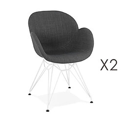 Mes Lot de 2 fauteuils design en tissu gris piétement métal blanc - UMILA 