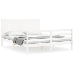 Maison Chic Cadre/structure de lit avec tête de lit pour adulte - Lit Moderne Chambre blanc 160x200 cm bois massif -MN40853