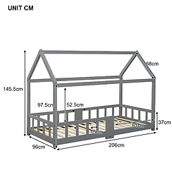 Acheter KOMHTOM Lit Enfant 90 X 200 cm En Bois Avec Tablette - Sommier À Lattes Antichute - En Pin - Gris - Sans Matelas