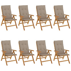 Maison Chic Lot de 8 Chaises de jardin inclinables,Fauteuil d'extérieur et coussins teck solide -MN57551