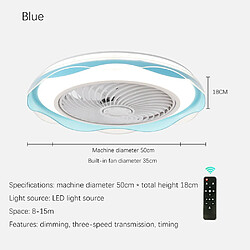 Acheter Universal Lampe ventilateur de plafond de 50cm, 220V ultra-mince LED à trois vitesses à vitesse variable, à vitesse variable, à trois tonalités, lustre ventilateur circulant de 110 °, lampe de salon, bleu(Bleu)