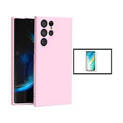 Kit de film en verre trempé de la couverture de 5D + couvercle de silicone liquide Phonecare pour Samsung Galaxy S24 Ultra 5G - rose 