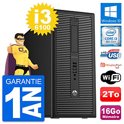 PC Tour HP EliteDesk 800 G2 Intel i3-6100 RAM 16Go Disque Dur 2To Windows 10 Wifi - Occasion