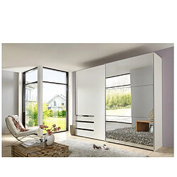 Inside 75 Armoire coulissante LISBETH 1 porte 3 tiroirs blanc 1 miroir 250 x 236 cm hauteur 