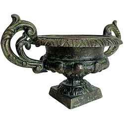 L'Héritier Du Temps Vase Vasque Chambord Jardinière de Pilier Pot de Fleur Décoratif en Fonte Verte 17,5x20,5x30cm