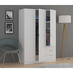 Armoire avec 3 portes et 3 tiroirs coloris Blanc en mélamine - Dim: 180 x 121 x 52 cm -PEGANE- pas cher