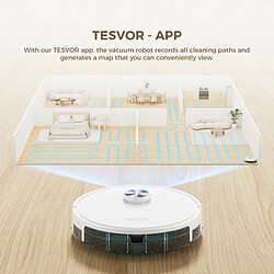 Aspirateur robot Tesvor S7 Pro AES avec station de vidage automatique, fonction de nettoyage, aspiration 6000 Pa - Blanc