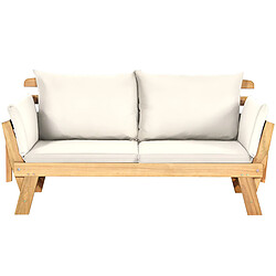 Helloshop26 Chaise longue convertible avec coussin canapé de jardin 2 en 1 en bois d’acacia avec accoudoir réglable pour patio piscine jardin blanc 20_0006182