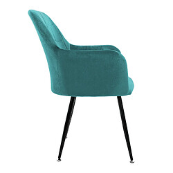 Avis Chaises de salle à manger avec dossier & accoudoirs Lot de 2 Turquoise Revêtement velours avec pieds métal ML-Design