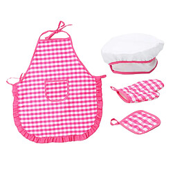 Acheter 4Pièces Kid Chef Rôle Faire Semblant Jouer Jouet Cap Tablier Pot Pad Pad Ensemble Plaid Rouge