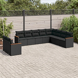 Maison Chic Salon de jardin 10 pcs avec coussins, Ensemble Tables et chaises d'extérieur noir résine tressée -GKD426850