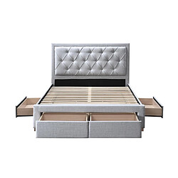 Vente-Unique Lit avec tiroirs 140 x 190 cm - Tissu - Gris clair + Matelas - LEOPOLD pas cher