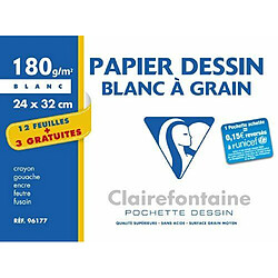 Clairefontaine Papier à dessin en pochette de 12 + 3 feuilles Lot de 1 pochette Blanc et 1 pochette Couleurs Vives