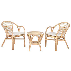 Pegane Ensemble de 2 chaises et 1 table en bois de rotin coloris naturel