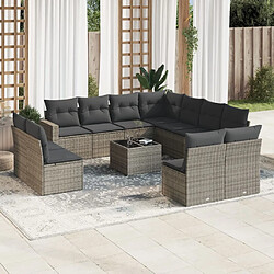 vidaXL Salon de jardin avec coussins 12 pcs gris résine tressée 