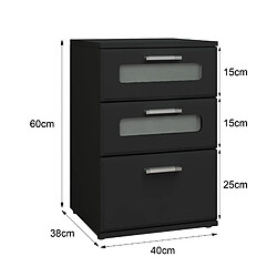 Acheter ML-Design Table de nuit chevet avec 3 tiroirs et 2 inserts vitrés noir MDF 40x60x38 cm