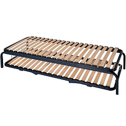 Sedac Ensemble lit gigogne - 70x190 - 20 lattes bois - Made in France - Gain de place Ensemble gigogne 80x190. PRODUIT GAIN DE PLACE : Idéal pour recevoir vos amis ou meuble un petit espace. 2 sommiers dont sommier bas avec pieds escamotables ; cadre métal cintré en tube rectangulaire de 40 x 27 x 2 mm ; Système escamotable par ressorts ;