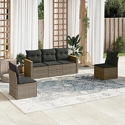 vidaXL Salon de jardin 5 pcs avec coussins gris résine tressée 