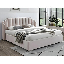 Vente-Unique Lit coffre 160 x 200 cm avec tête de lit incurvée - Velours - Rose + Matelas - TEOMIS