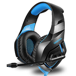 General Casque de jeu avec son surround, micro antibruit, microphone rétractable à isolation acoustique, compatible avec PS4 PS5 Xbox One PC portable, casque supra-auriculaire avec lumière LED RVB(bleu) 