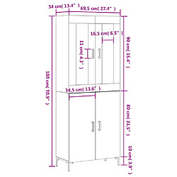 vidaXL Buffet haut Blanc brillant 69,5x34x180 cm Bois d'ingénierie pas cher