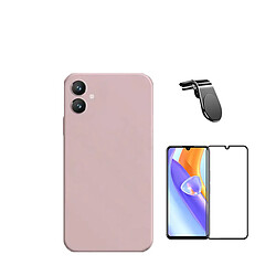 Jeu de films en verre trempé de la couverture 5D + Cas de silicone liquide + SuppOrt Magnétique L Voiture de conduite sécuritaire Phonecare pour Samsung Galaxy A05 - rose