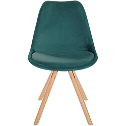 Decoshop26 Chaise de salle à manger x1 style scandinave en velours vert pieds en bois clair 10_0001460