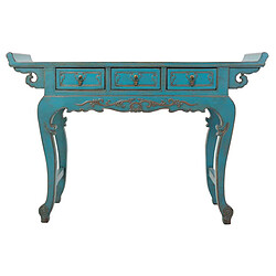 Pegane Meuble console, table console en bois avec 3 tiroirs coloris bleu - Longueur 132 x Profondeur 37 x Hauteur 78 cm 