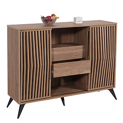 Mendler Sideboard HWC-M45, Commode Armoire Buffet Highboard, Design 3D Portes coulissantes Compartiments de rangement 95x120x40cm, marron